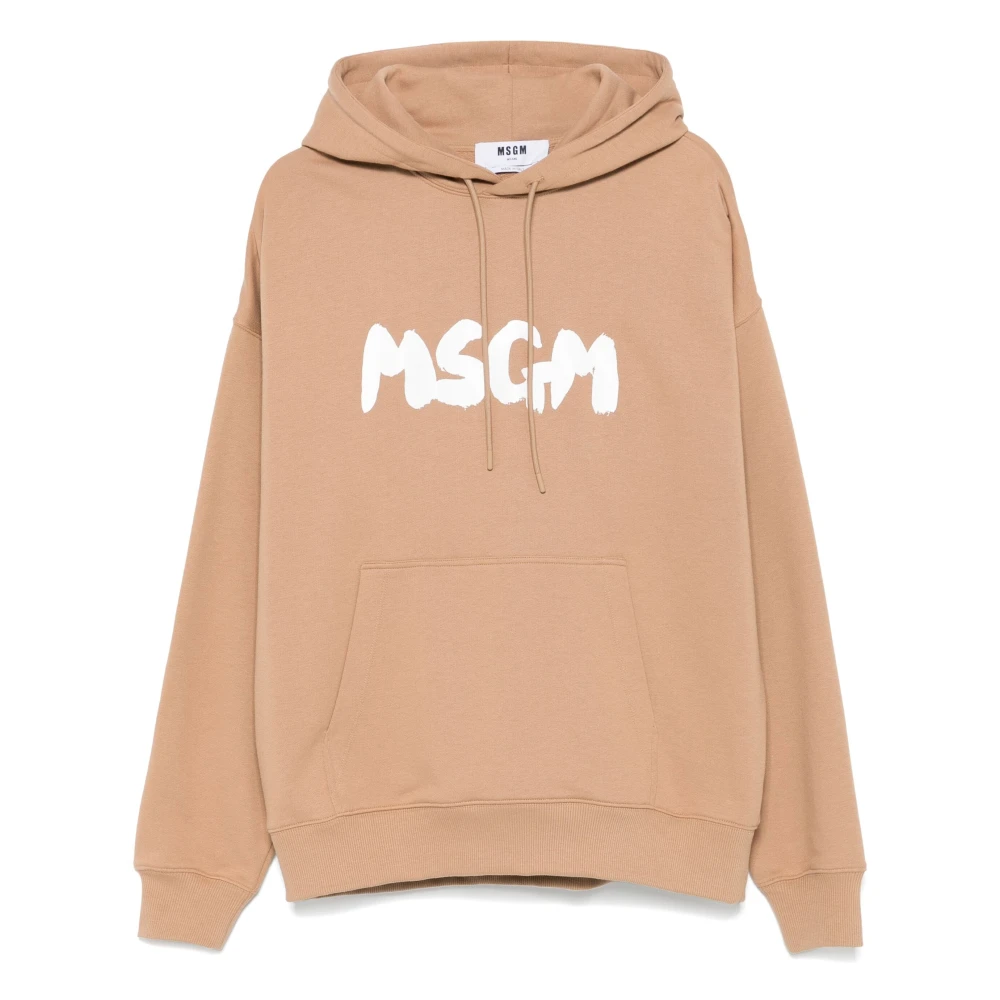 Msgm Beige trui met capuchon en logo Beige Heren