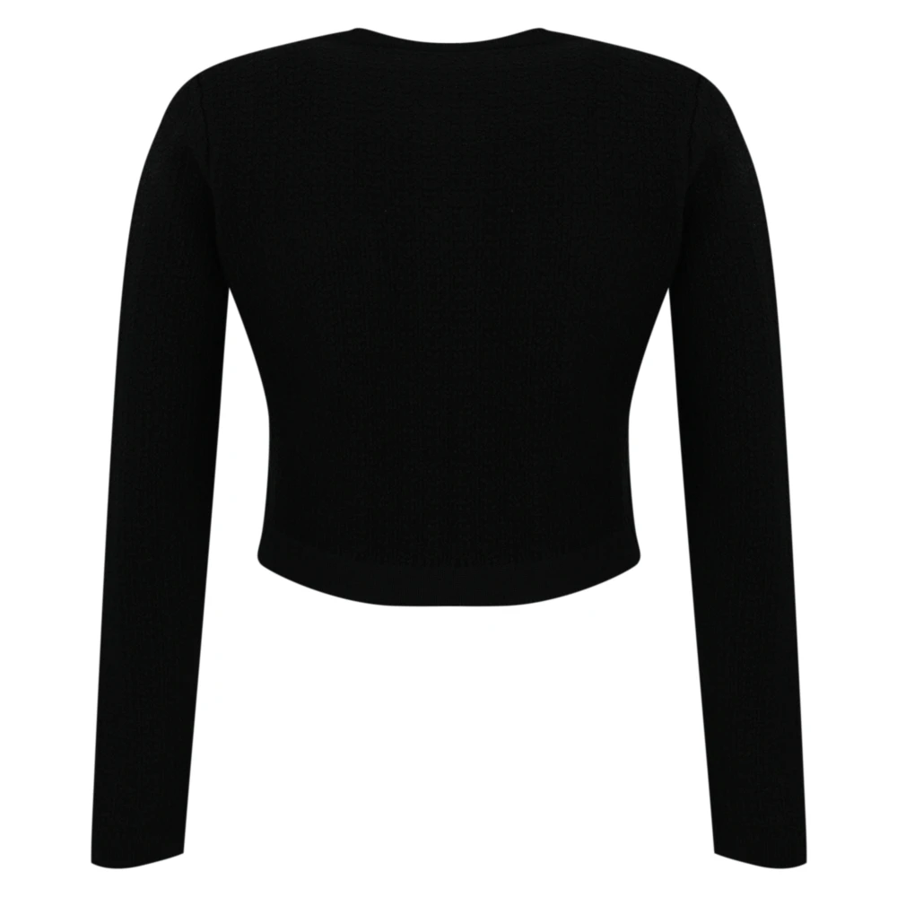 Elisabetta Franchi Zwarte Wol Boucle Vest Metalen Knoop Black Dames