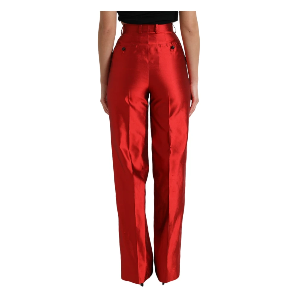 Dolce & Gabbana Elegante hoge taille wijde zijden broek Red Dames
