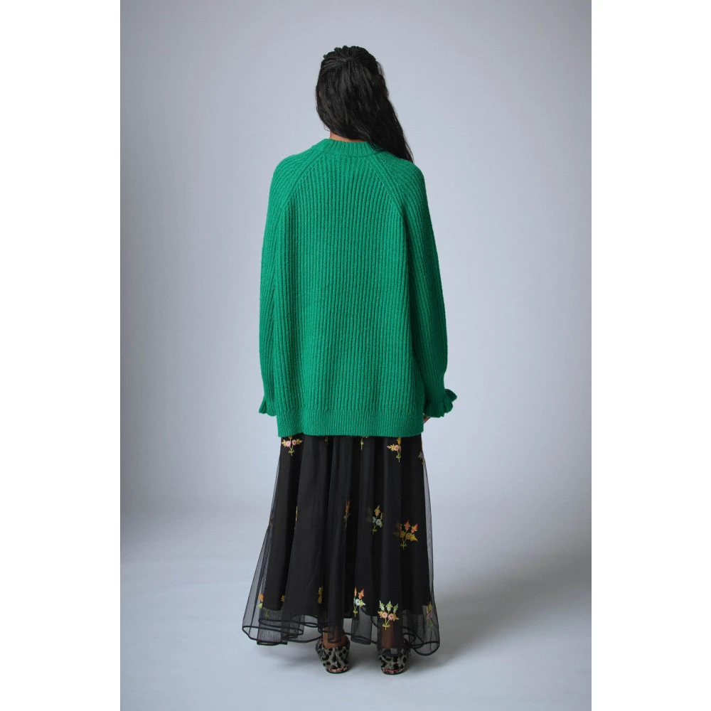 Manoush Ruffle Jersey Sweater Green Dames