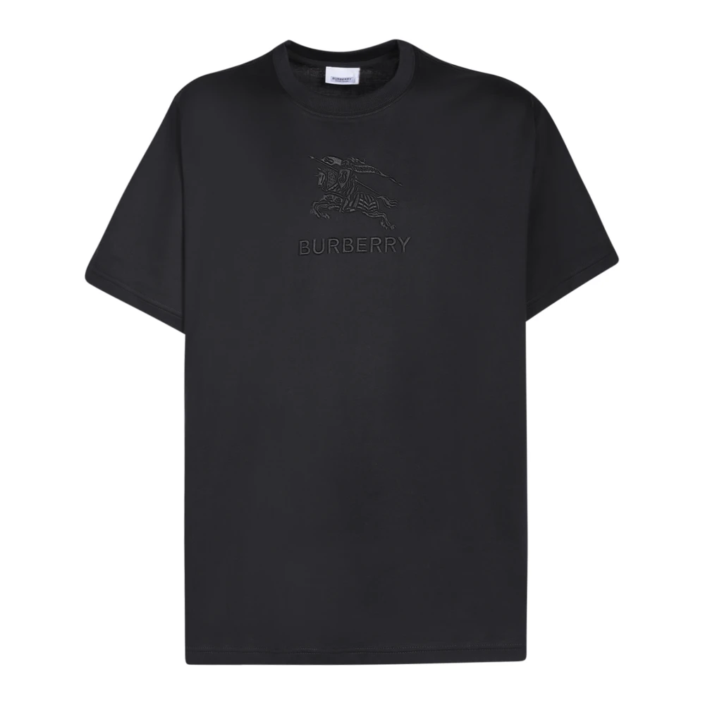 Burberry Zwart Logo Geborduurd T-Shirt Black Heren