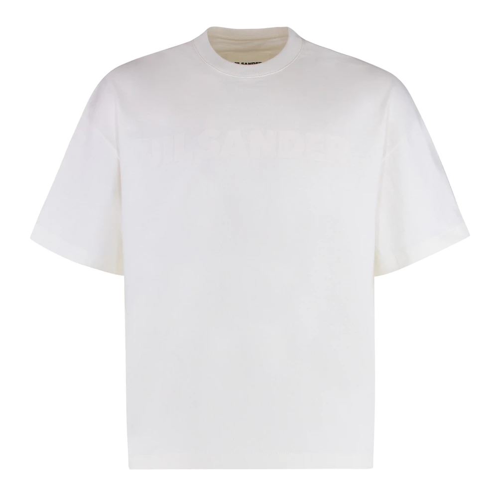 Jil Sander Geribbelde kraag katoenen ronde hals T-shirt White Heren