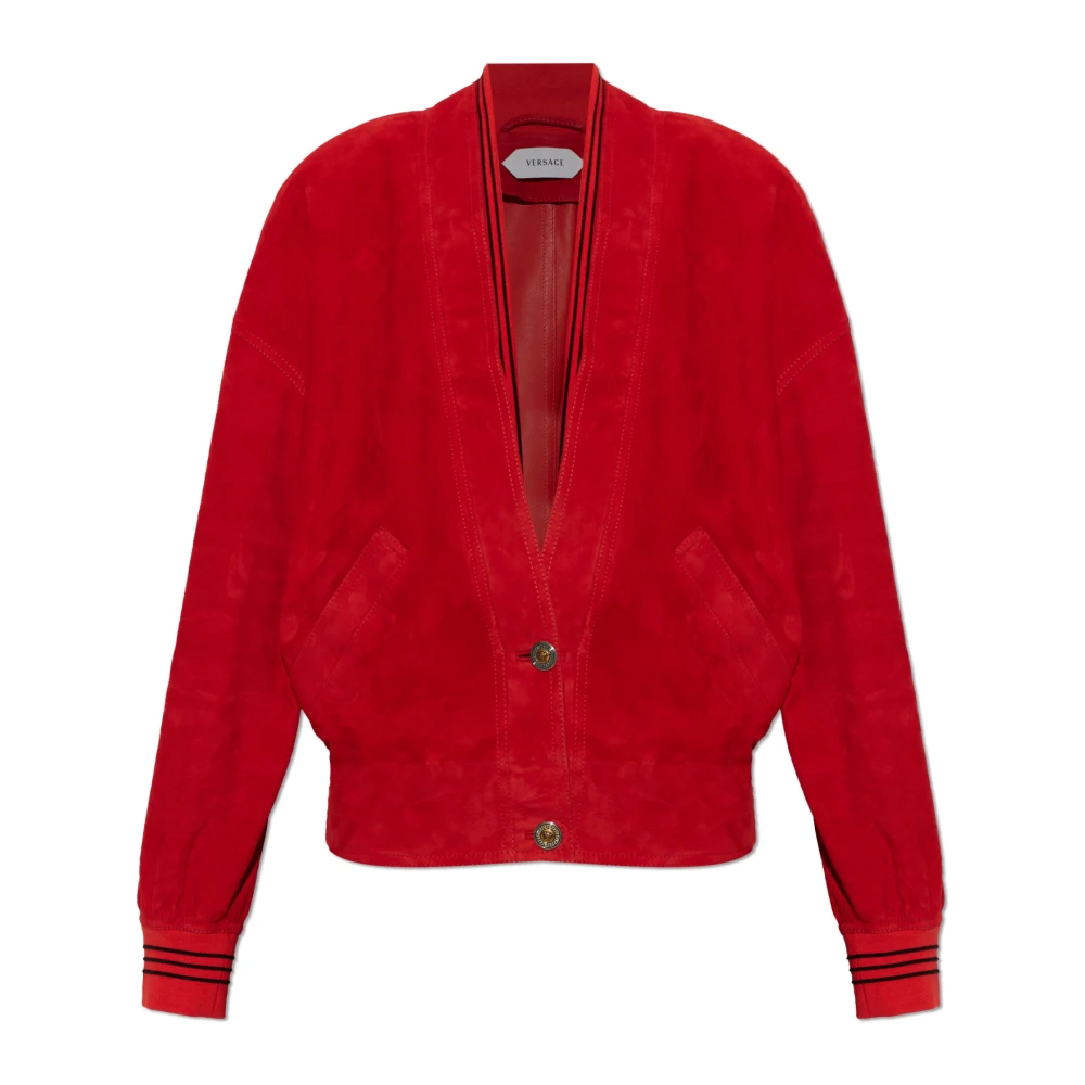 Versace Vrouw Rood Jassen Dames, S, Leer, Suede Jacket
