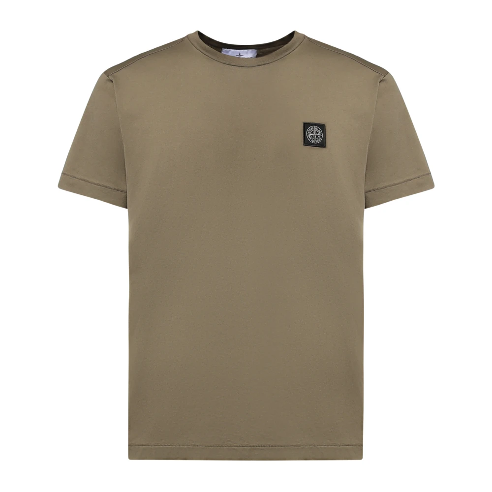 Stone Island , T-Shirts, Male, Green, L, Slim-Fit T-Shirt With Compass Patch