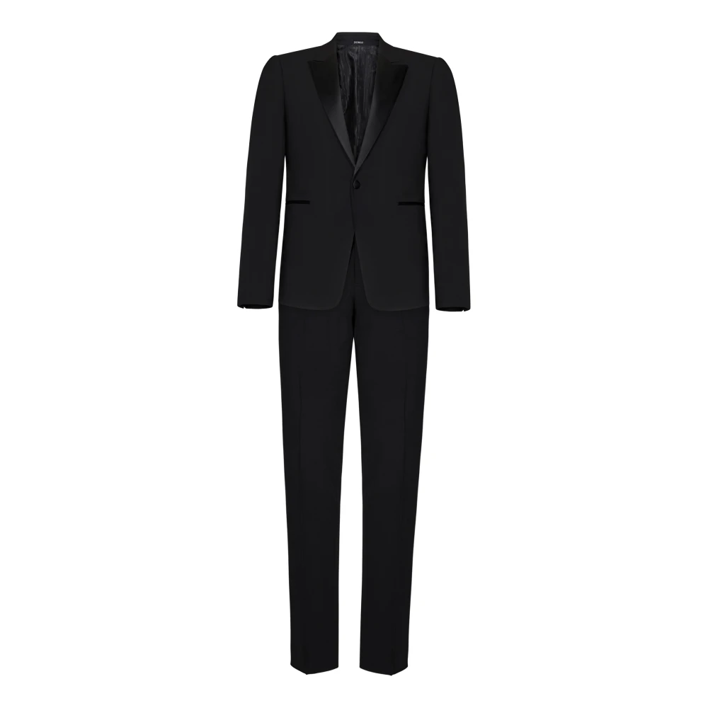 Emporio Armani Zwarte wollen blend blazer en broek Black Heren