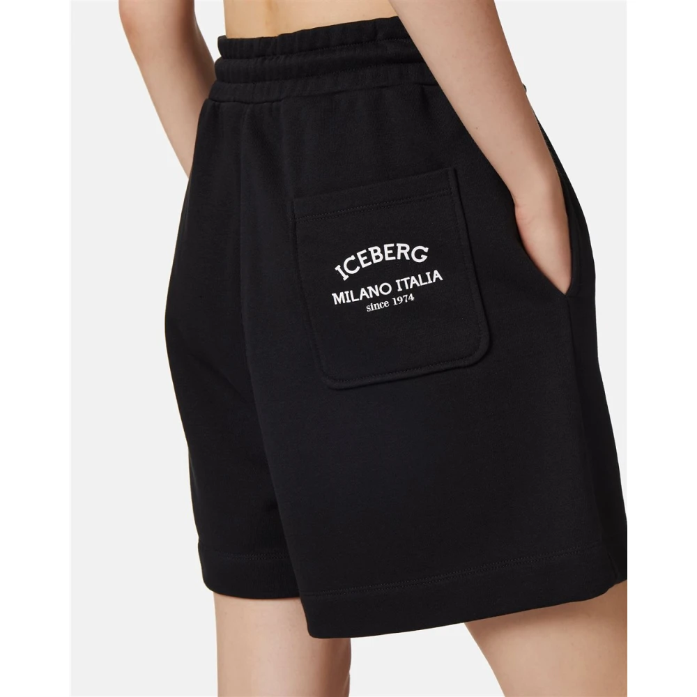Iceberg Logo Fleece Shorts Black Dames