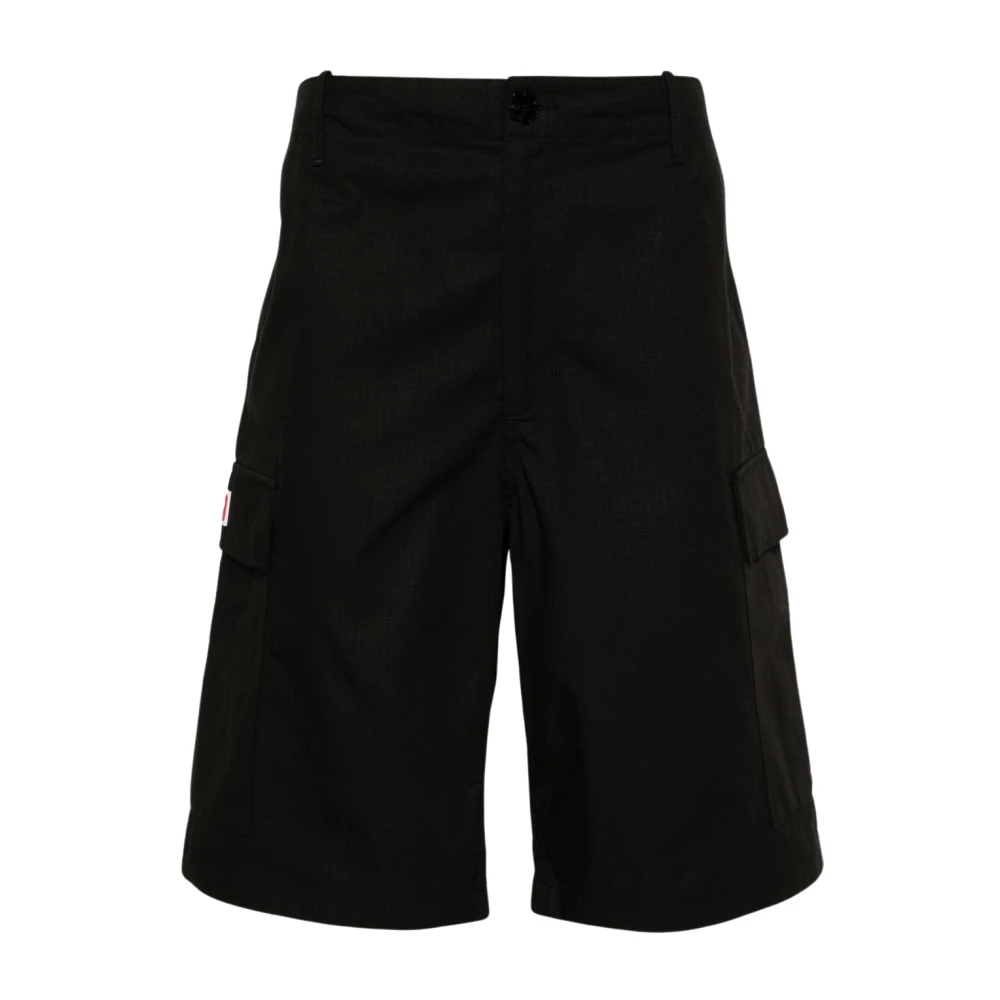 Kenzo Zwarte Cargo Shorts Ripstop Textuur Black Heren
