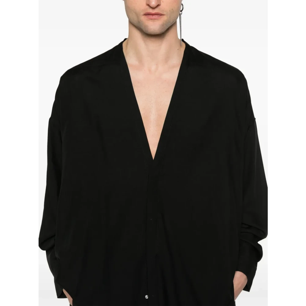 Rick Owens Zwart V-Hals Wollen Shirt Black Heren