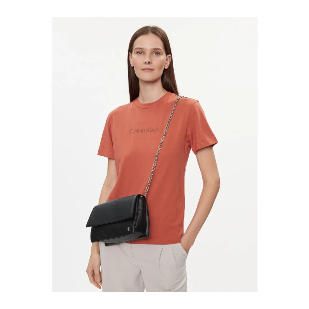 Calvin Klein Schoudertas met ketting Zwart leer Black Dames