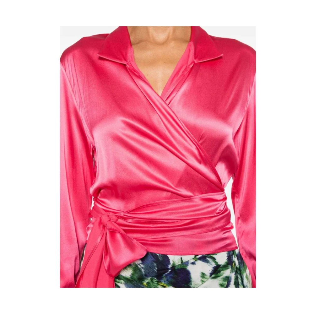 Mazzarelli Zijde Blend Wrap Shirt Pink Dames