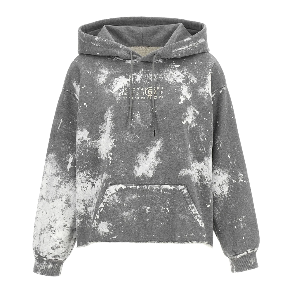Mm6 Maison Margiela Women's Gray Hoodies, Xs, Numeric Signature Spray Hoodie