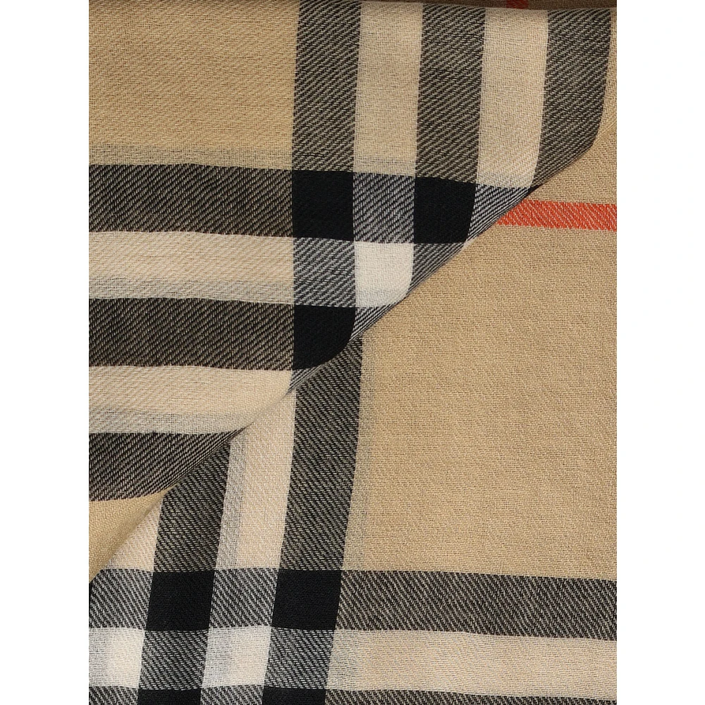 Burberry Geruit Patroon Wollen Sjaal Beige Dames