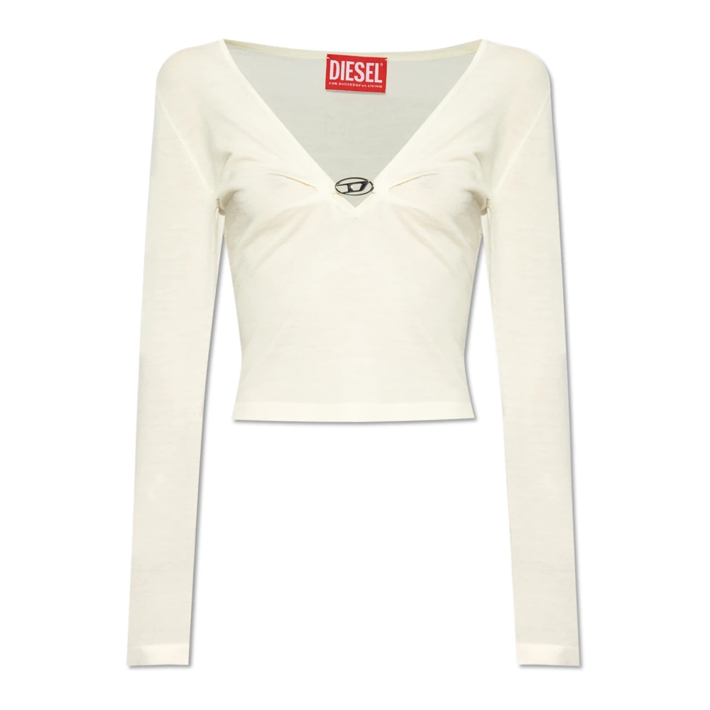 Diesel Witte Wol V-Hals Trui White Dames