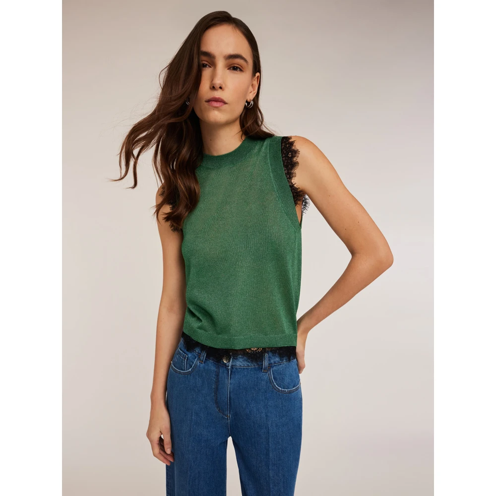 Motivi Gebreide top met kanten rand Green Dames