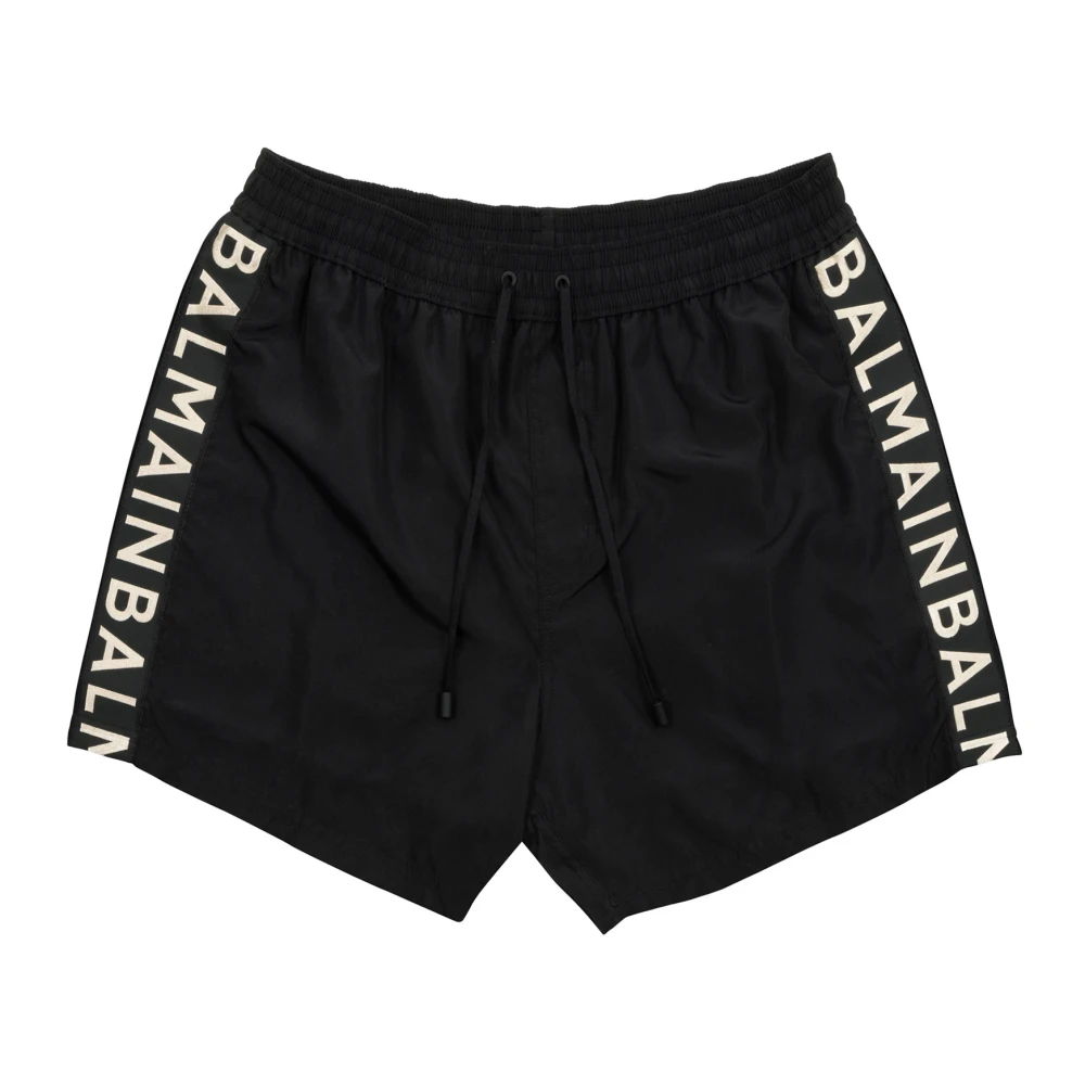 Balmain Logo Zwemshorts met Koordsluiting Black Heren