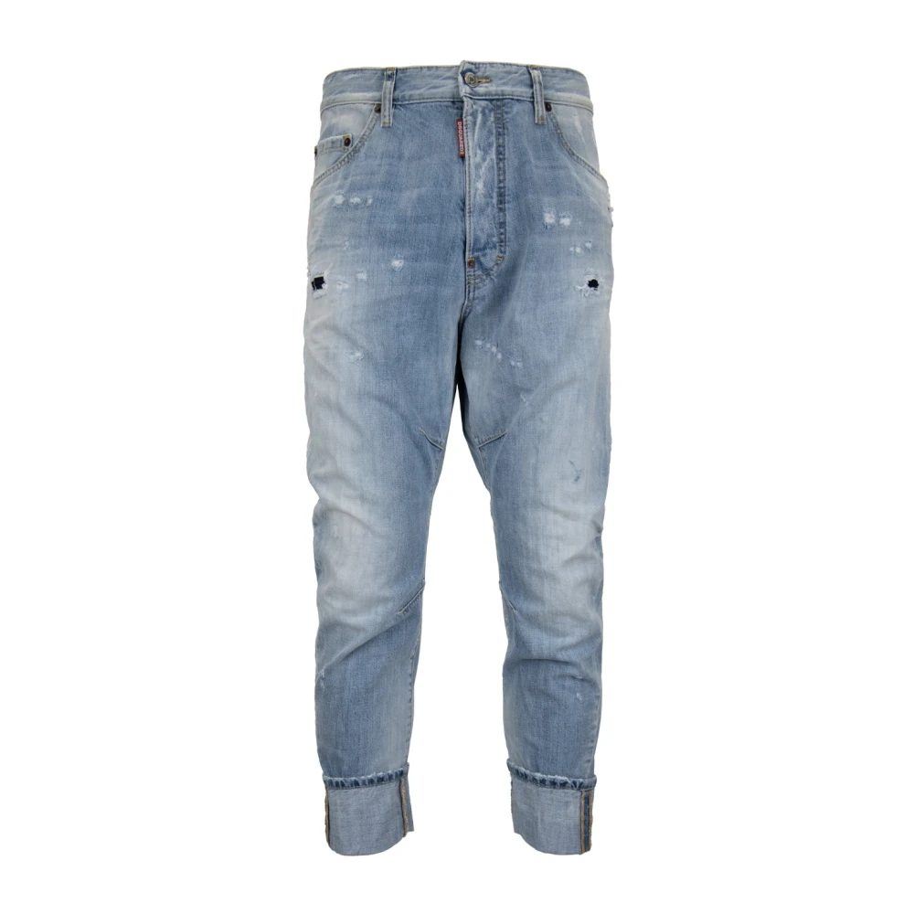 Dsquared2 Men's Blue Slim Fit Jeans, L, Button Jeans With Leather Trim