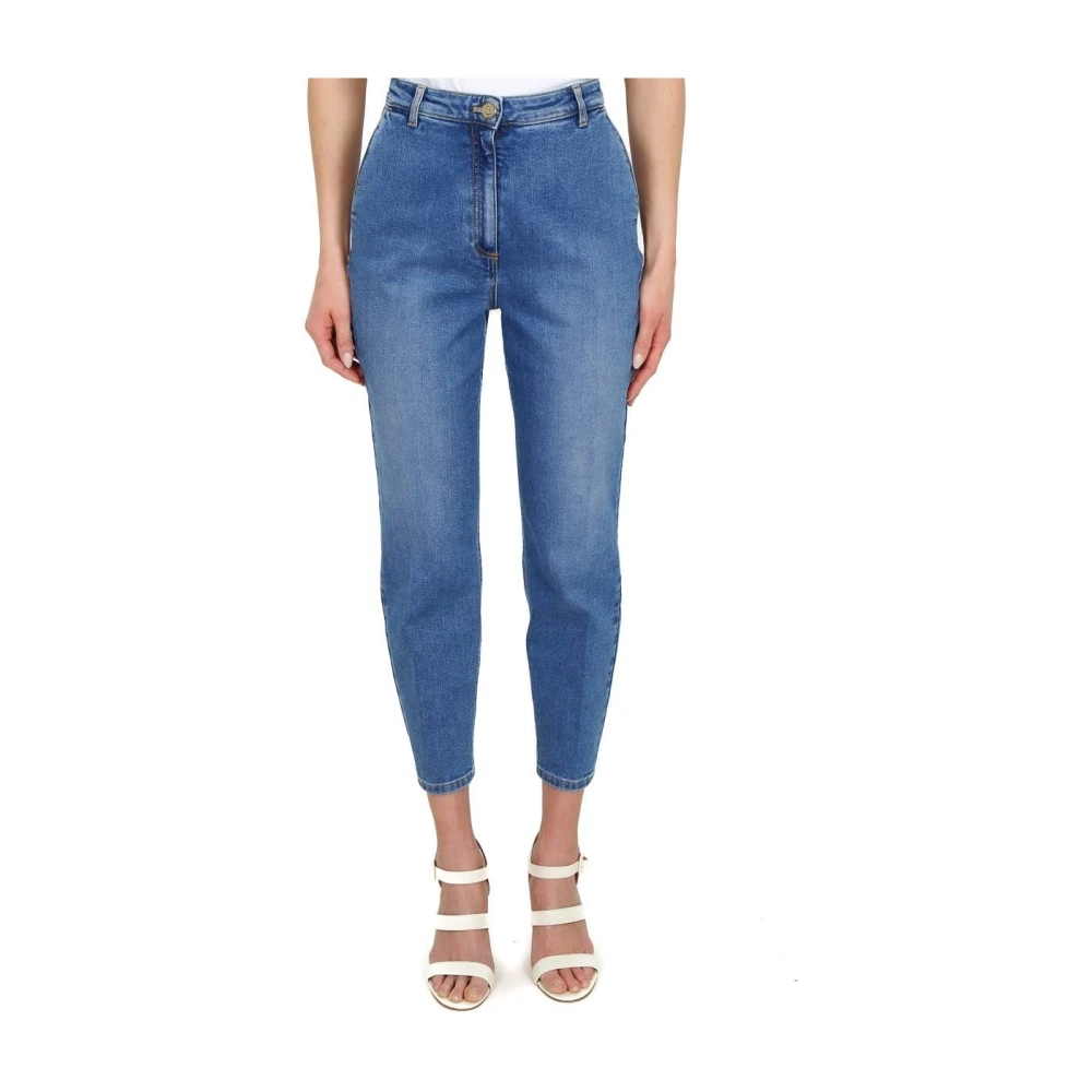 Elisabetta Franchi Hoge slim fit jeans met Amerikaanse zakken Blue Dames
