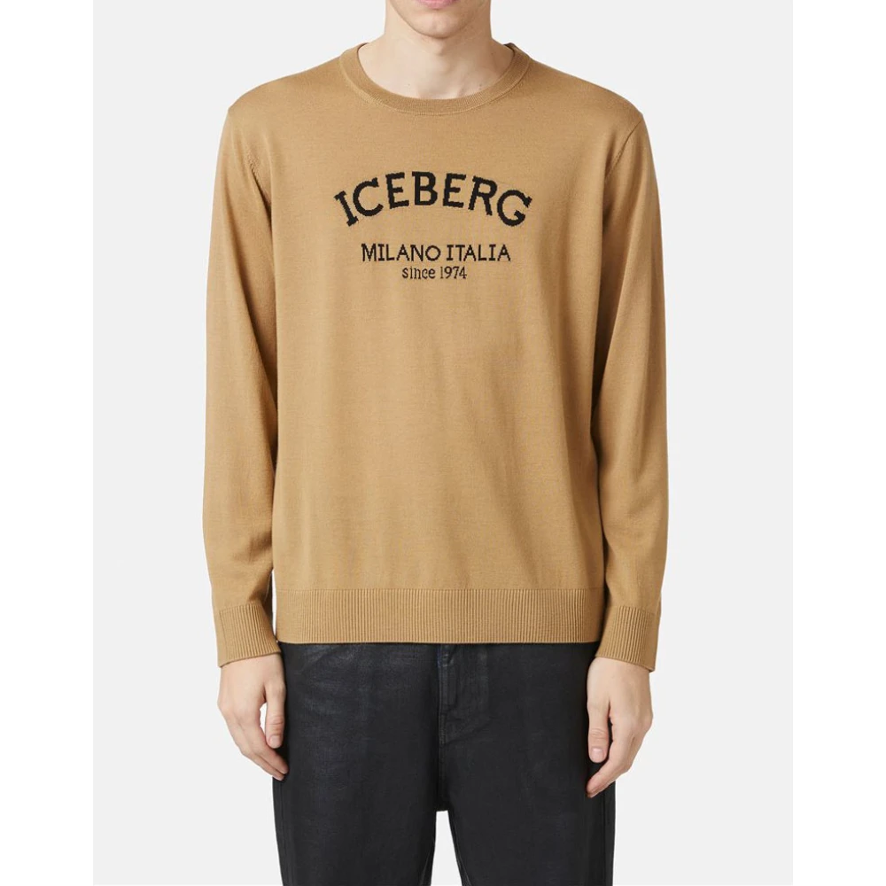 Iceberg Trui met ronde hals en logo Beige Heren