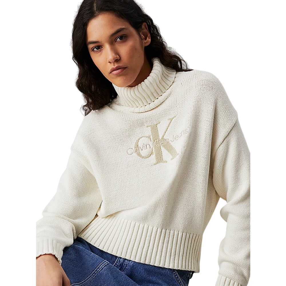 Calvin Klein Biologische Katoenen Trui Hoge Hals Beige Dames