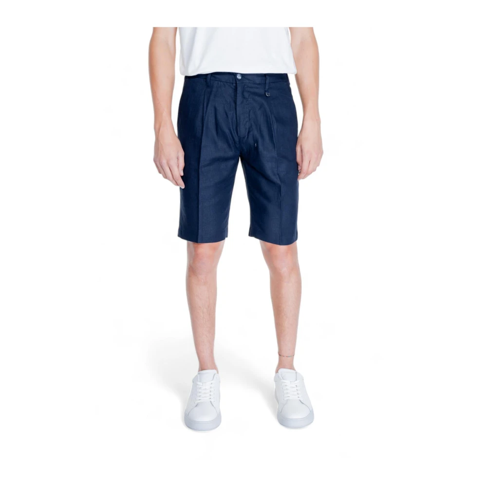 Antony Morato Blauwe Linnen Shorts Klassieke Pasvorm Blue Heren