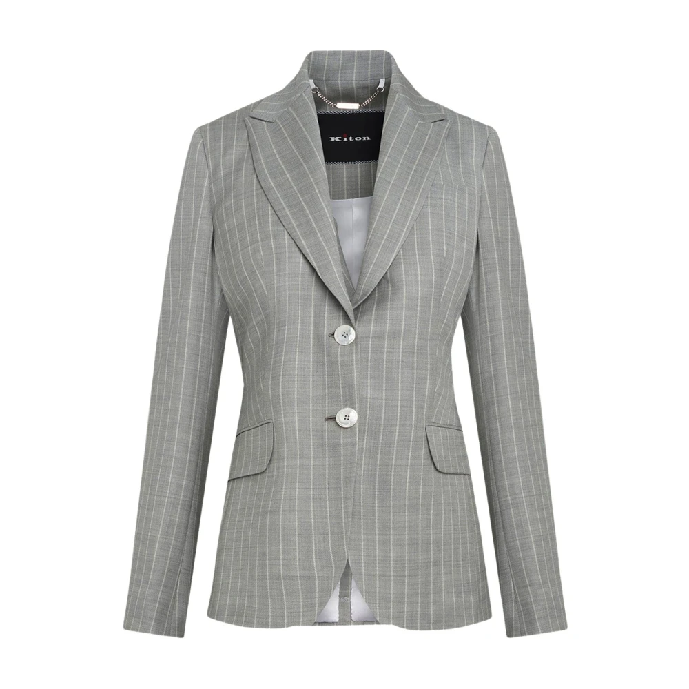 Kiton Grijze Wol Pinstripe Rijjasje Gray Dames