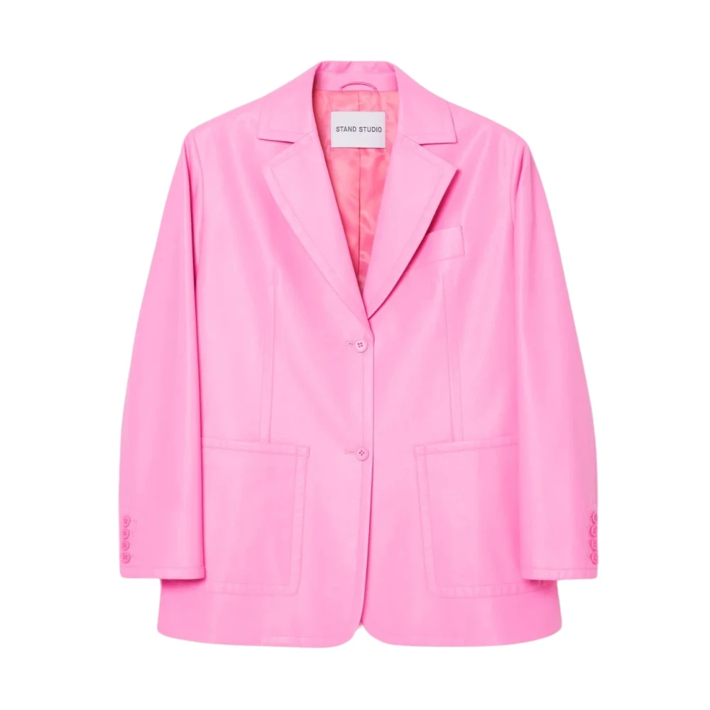 Stand Studio Rosa Faux Läder Knapp Blazer Pink, Dam