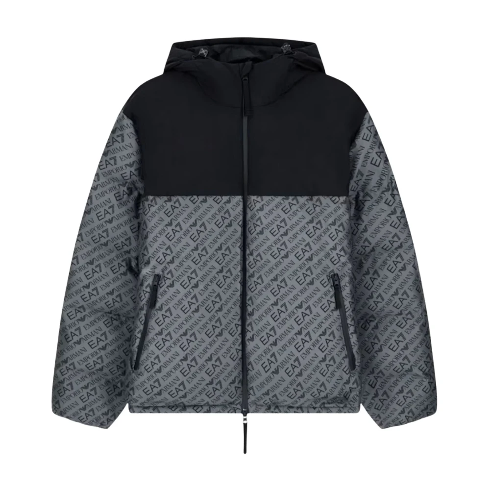 Emporio Armani Ea7 , Light Jackets, Male, Gray, Xs, Padded Jacket With Hood And Logo Print