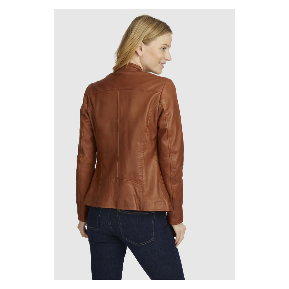 Bugatti Klassieke leren jas met opstaande kraag Brown Dames