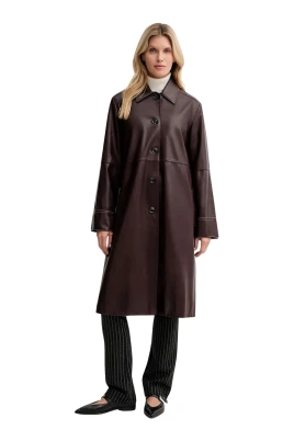 Stitching Buttoned Leather Coat
