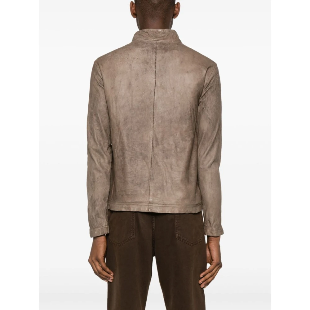 Giorgio Brato Beige Leren Jas met Hoge Kraag en Meerdere Zakken Beige Heren