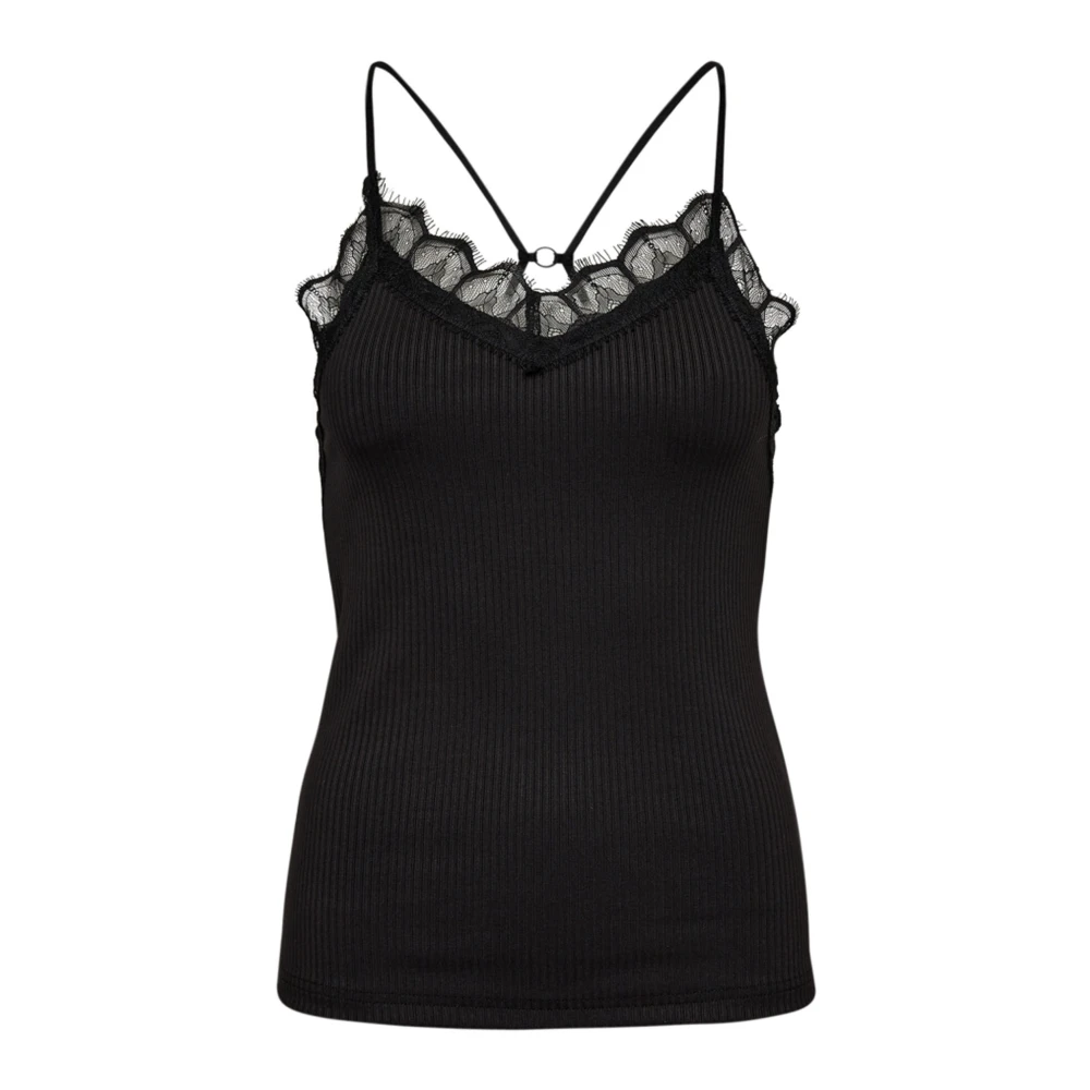 Co'Couture Rib Lace Tank Top Zwart Black Dames