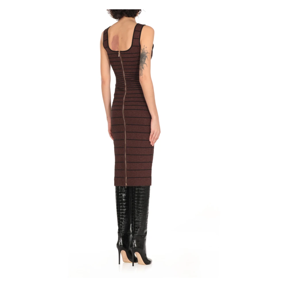 Retrofête Bruine Lurex Jurk met Bandjes Brown Dames