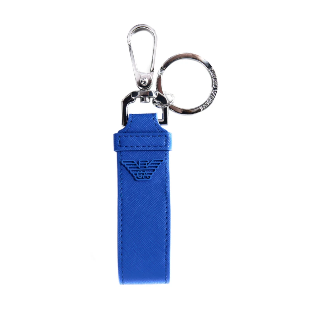 Emporio Armani Blauwe sleutelhanger met ijzer en leer Blue Heren