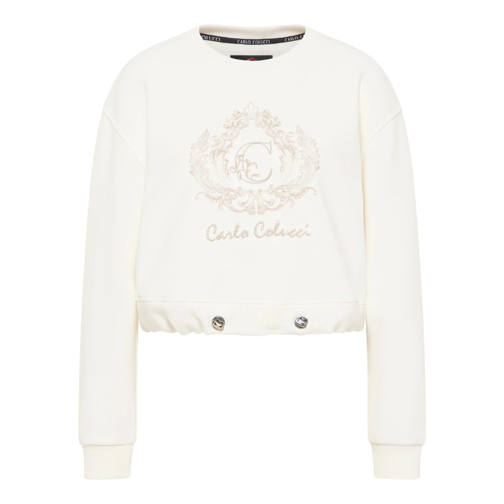 Carlo Colucci Women's White Cropped Oversize Sweatshirt - Sweatshirts - M - Sweatshirts & Hoodies