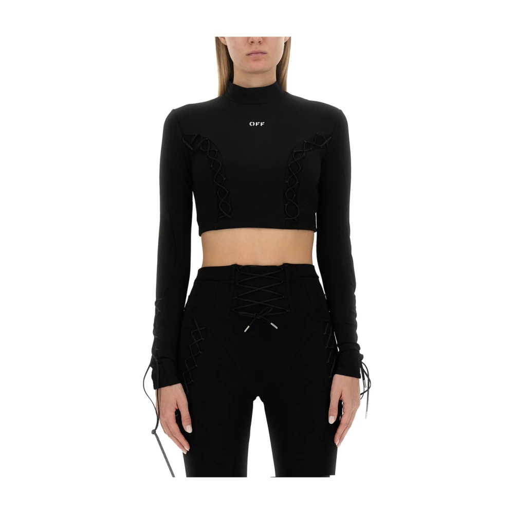 Off White Logo Slim Fit Tops Gemaakt in Italië Black Dames