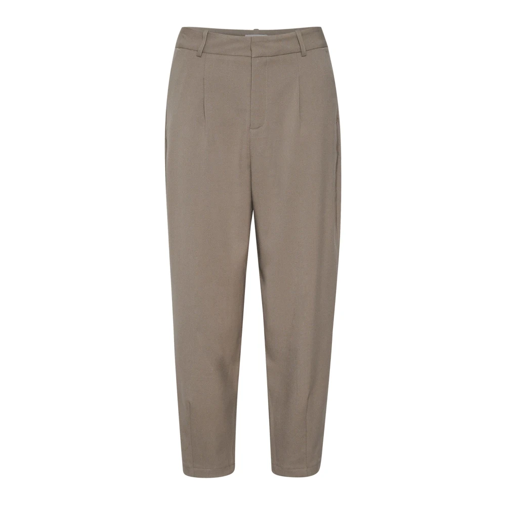 Kaffe Women's Beige Tapered Trousers, M, High-Waisted Cropped Trousers Suiting Brindle