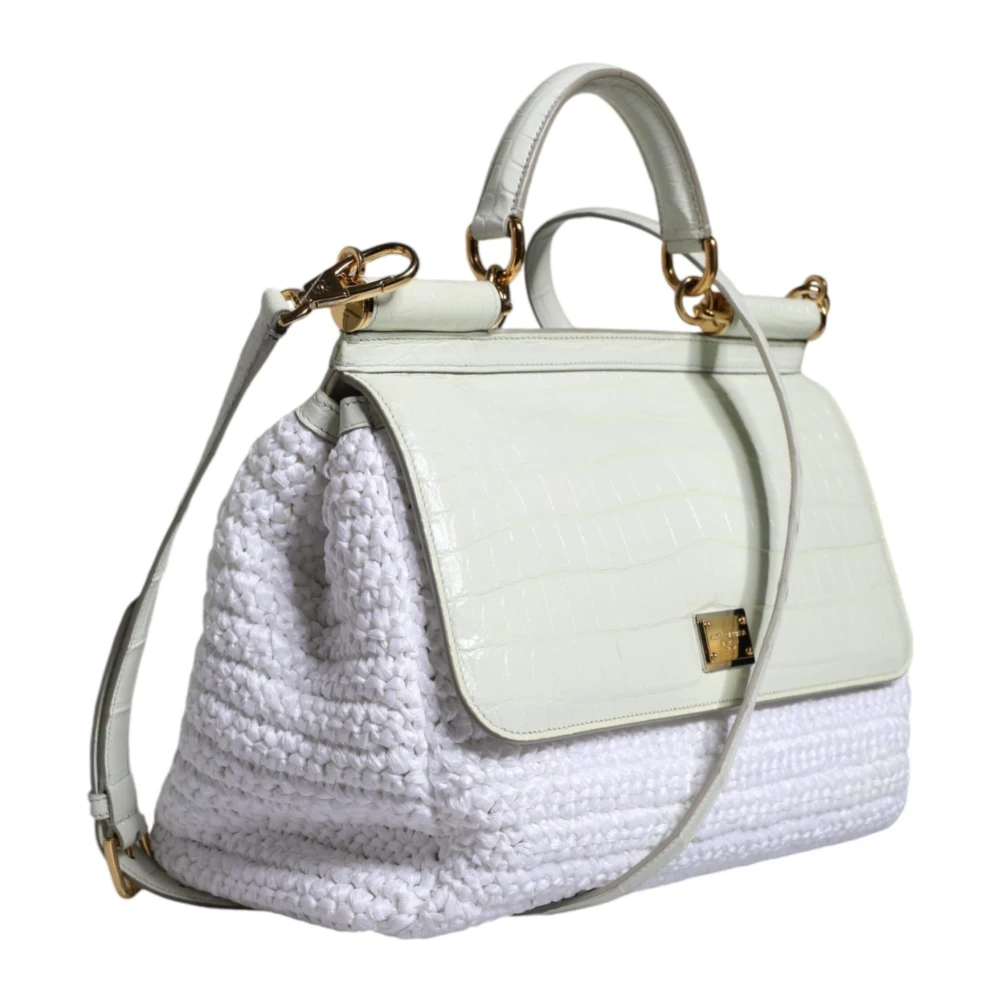 Dolce & Gabbana Witte leren crossbodytas met gouden hardware White Dames