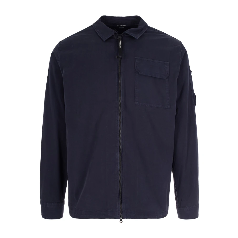 C.p. Company Men's Blue Gabardine Zip Overshirt - Light Jackets - Xl - Jackets