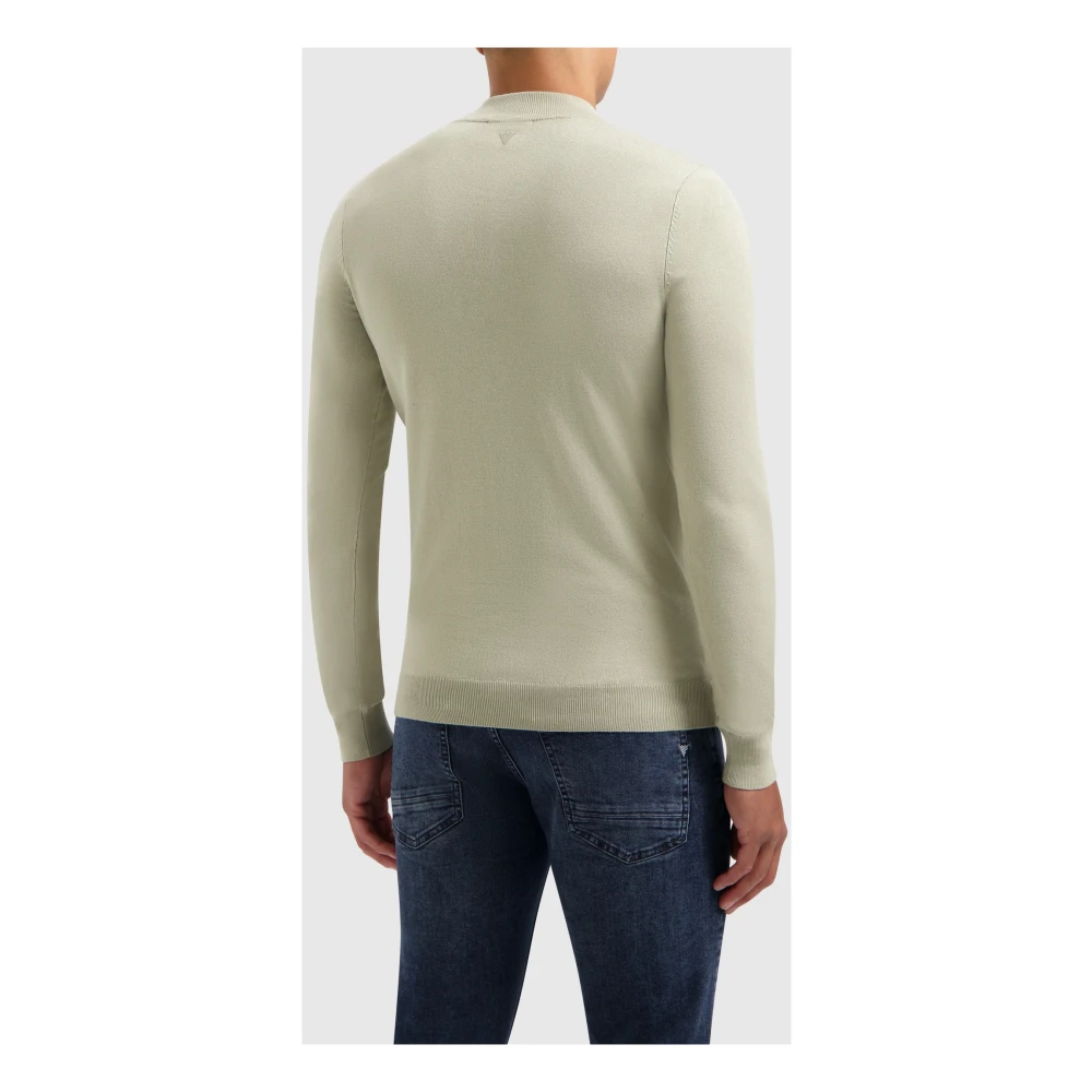 Pure Path Essentiële Gebreide Halfzip Trui Groen Green Heren