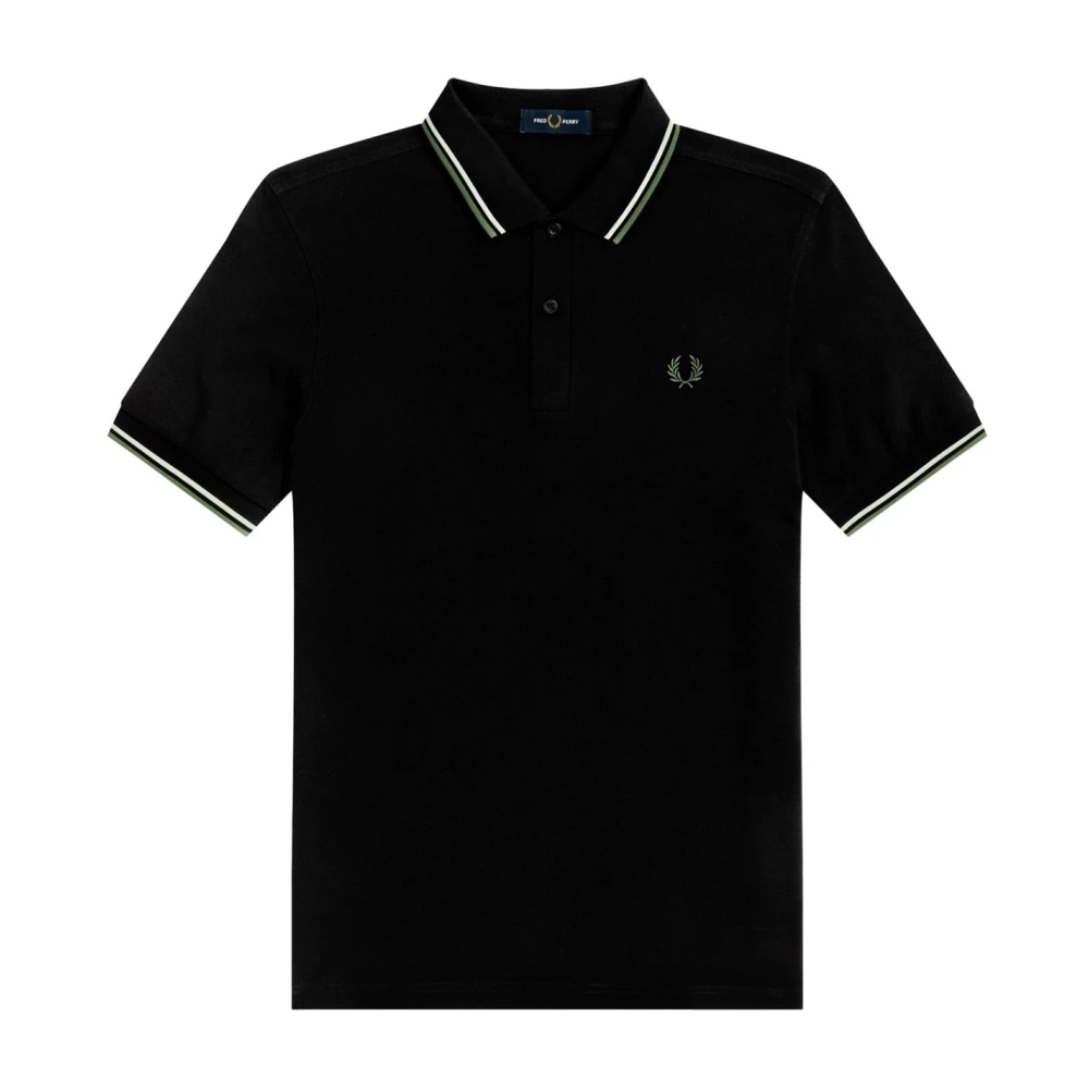 Fred Perry Polo tröja med dubbel grön äppelkant Black, Herr