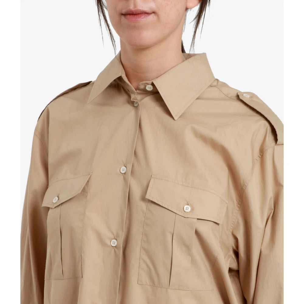 Msgm Beige Katoenen Shirt met Schouderembleem Beige Dames