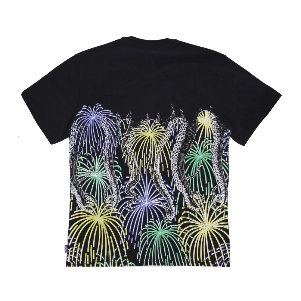 Octopus Vuurwerk Zwart T-shirt Korte Mouw Multicolor Heren