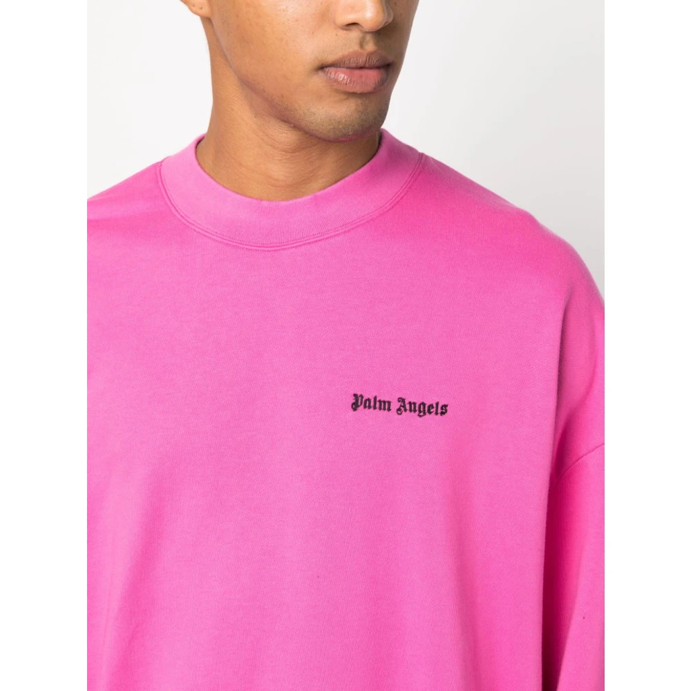 Palm Angels Geborduurd Logo Crew-Neck Sweatshirt Pink Heren
