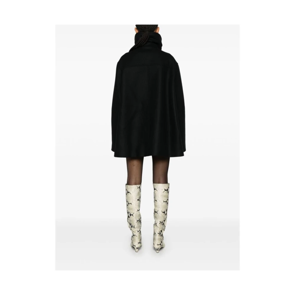Khaite Zwarte Wollen Blend Leren Trim Jas Black Dames
