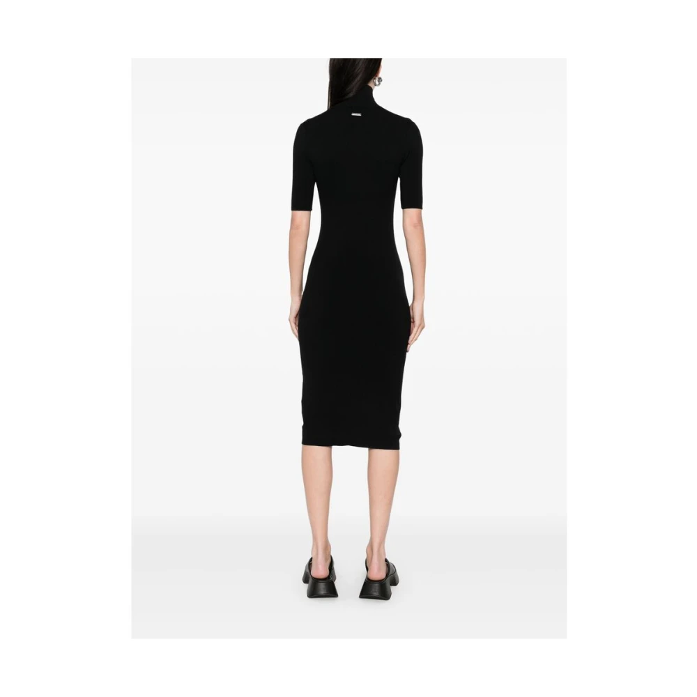 Calvin Klein Zwarte Jurk Met Korte Mouwen En Rechte Zoom Black Dames