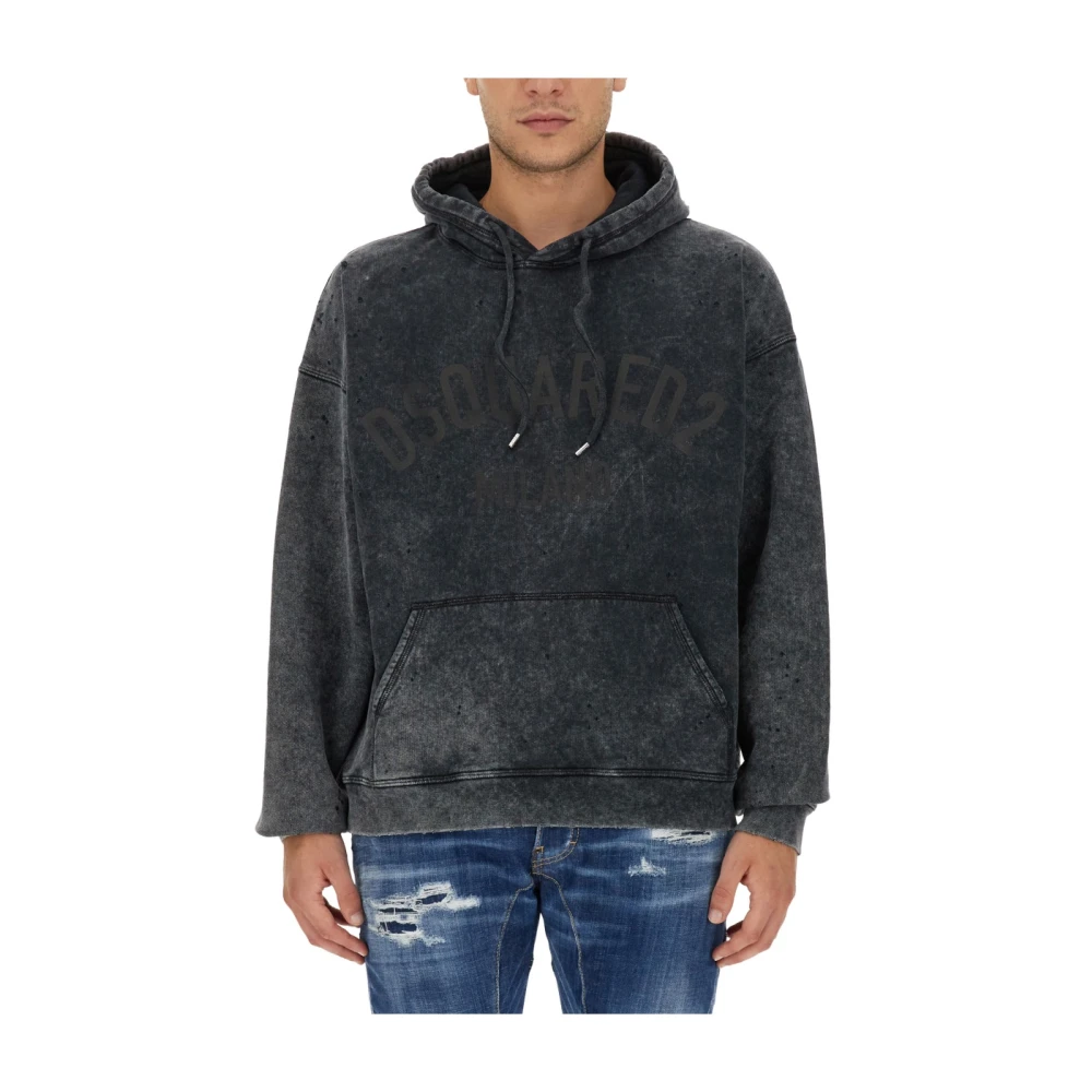 Dsquared2 Logo Sweatshirt Regular Fit 100% Katoen Black Heren