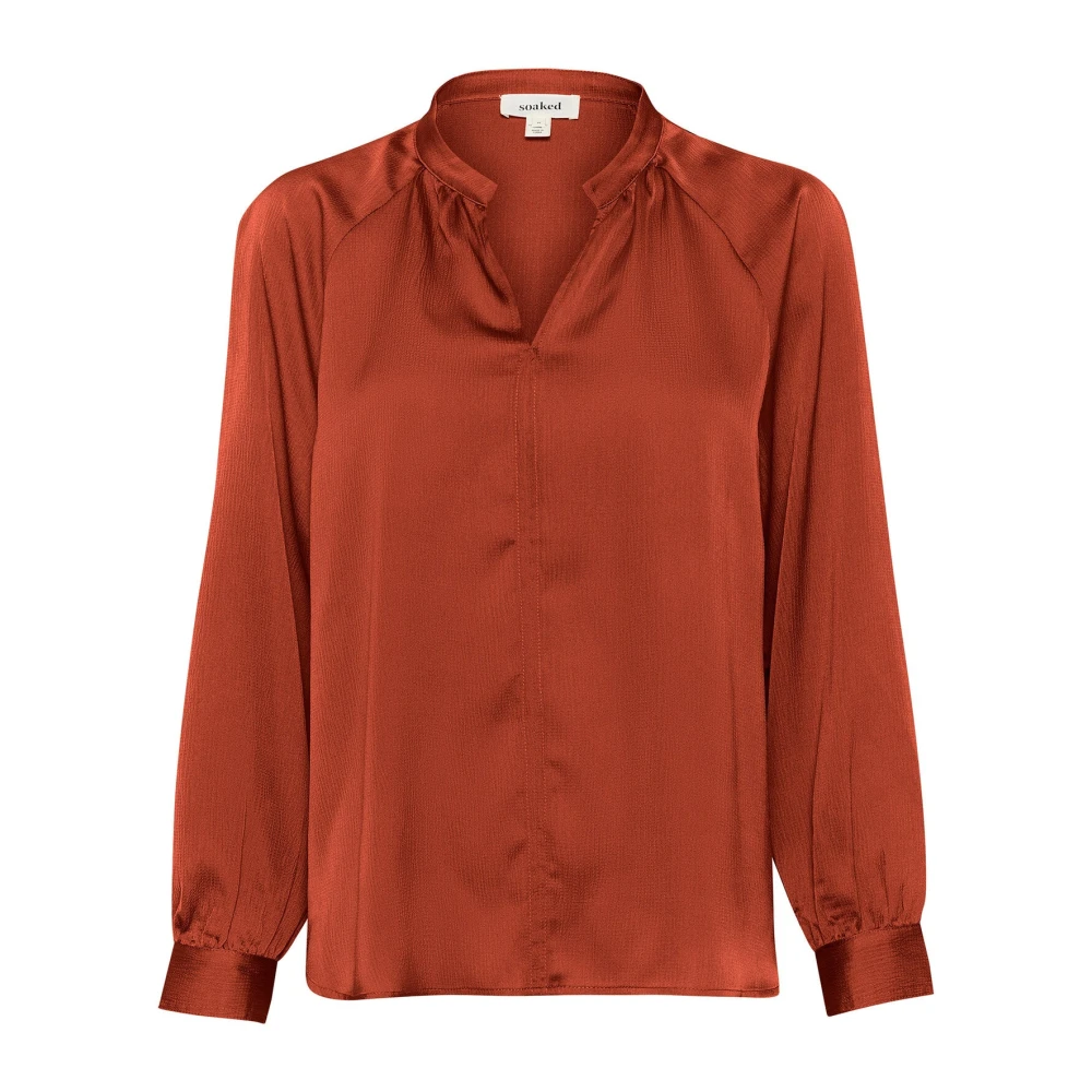 Soaked In Luxury Women's Brown Blouses, Xl, Russet Blouse With V-Neck