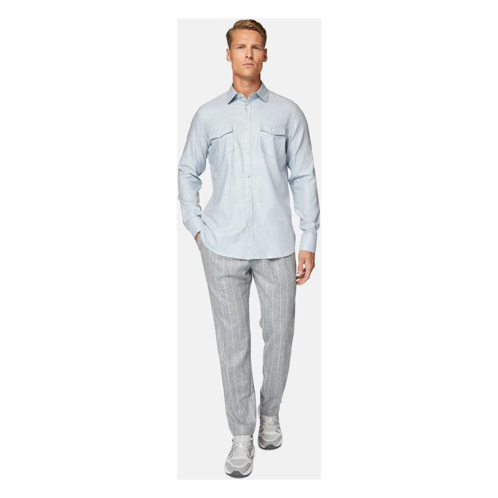Boggi Milano Regular Fit Tencel Blend Flanellen Overhemd Blue Heren