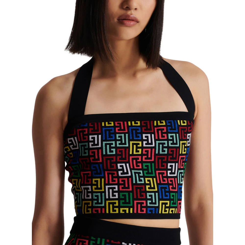 Balmain Halterneck Top in Pop Monogram Knit Multicolor Dames