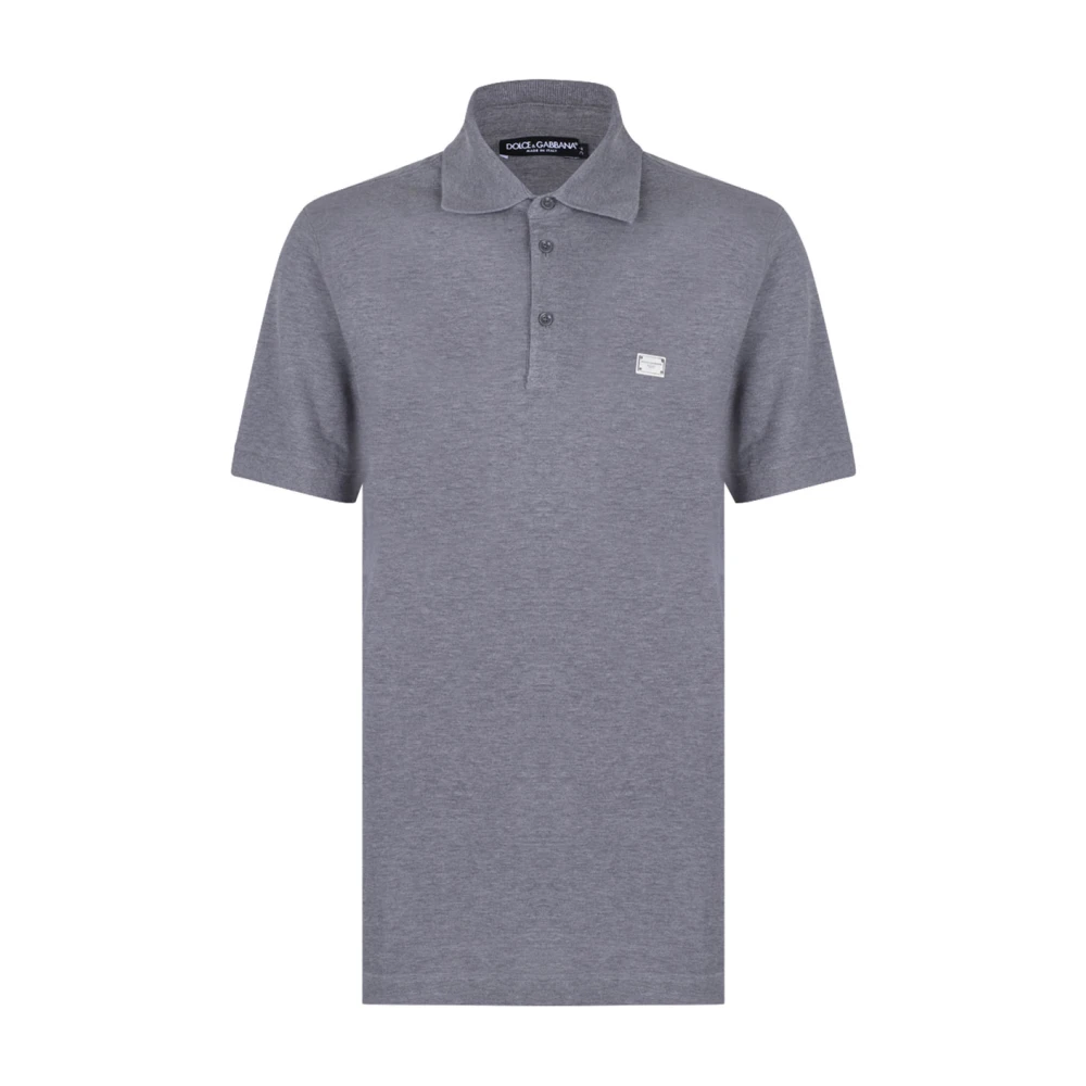 Dolce & Gabbana Men's Gray Polo Shirts, L, Cotton Polo-Shirt With Branded Tag